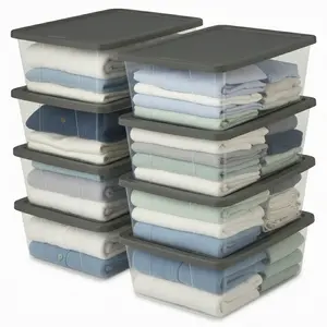 Homz 12 Qt Stackable Plastic Storage Container with Snaplock Lid, Gray (8 Pack)