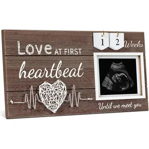 Love at First Heartbeat Ultrasound Picture Frame, Baby Announcement with Changeable Pregnancy Week Numbers, Pregnancy Must Have Sonogram Photo Frame, Gender Reveal Gifts for Expecting Mom