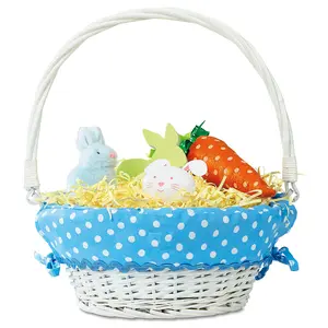 Lillian Vernon Kids Wicker Easter Basket - Removable Blue Liner, For Young Girls & Boys, Baby’s First Egg Hunt, Cute Spring Gifts, 11” x 14”