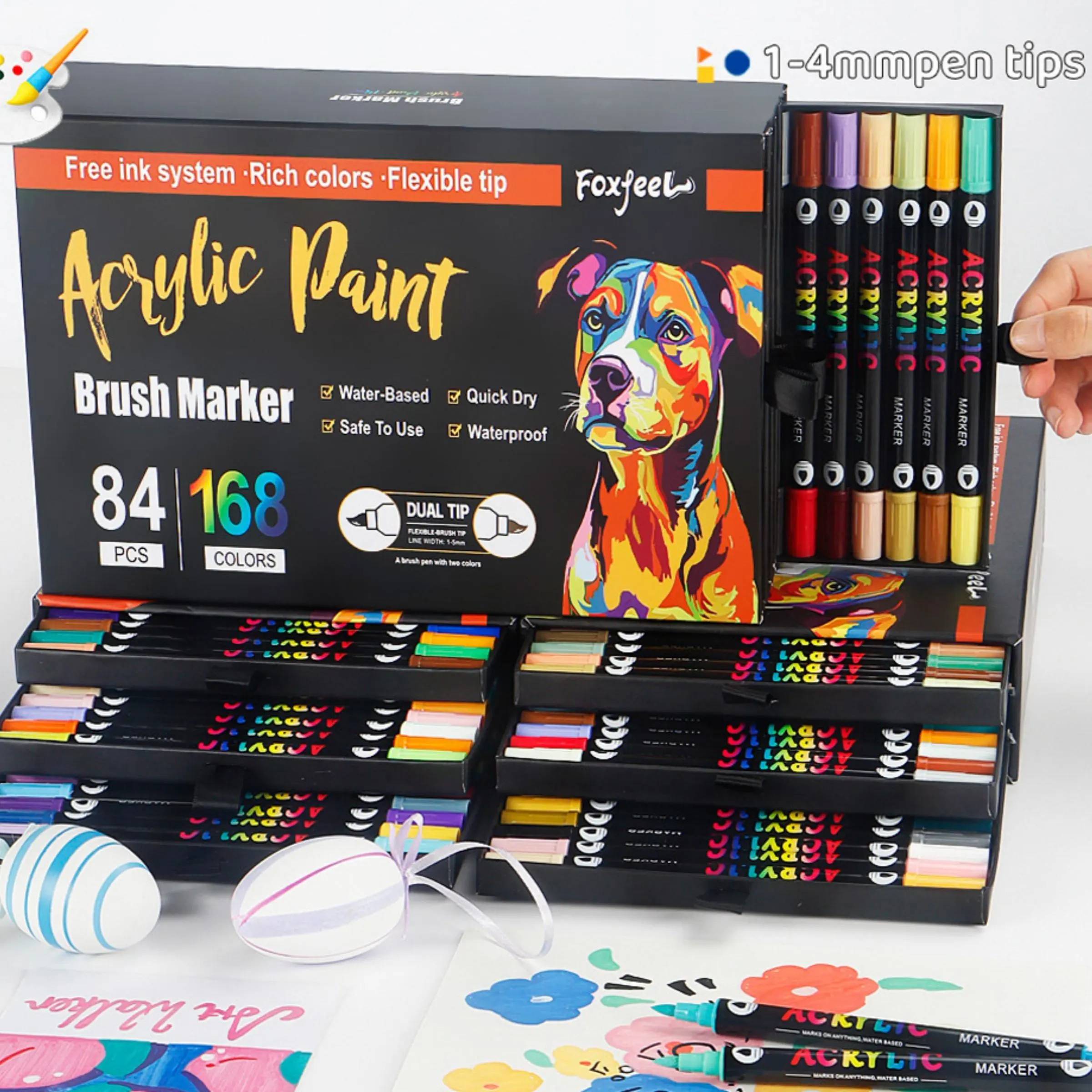 Acrylic Markers Set, Dual-tip Two-colour Acrylic Pens Soft Tip Diy Doodle Pens, 96 Colours Paint Brushes, 48pcs Acrylic Markers, Suitable for Gifting To Art Enthusiasts, Art Materials, Art Drawing Supplies, Art Craft Supplies