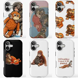 Ultimately I Have To Be Brave Punch Monkey Phone Case, Wholesome Baby Macaque & Orange Plush Aesthetic Cover, Niche Meme Streetwear Tech, Glossy Case For iPhone 17 Pro Max 16 Plus 15 14 13 Mini 12 11, For Samsung Galaxy S25 S24 S23 Series