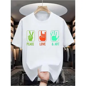 Men's peace, love, art Graphic T-Shirt - Short Sleeve Crew Neck Regular Fit Casual Wear | Soft & Breathable Fabric, Durable Print, Everyday Comfort, Machine Washable, streetwear, hip-hop, casual, modern fashion urban clothing store, fashion display,