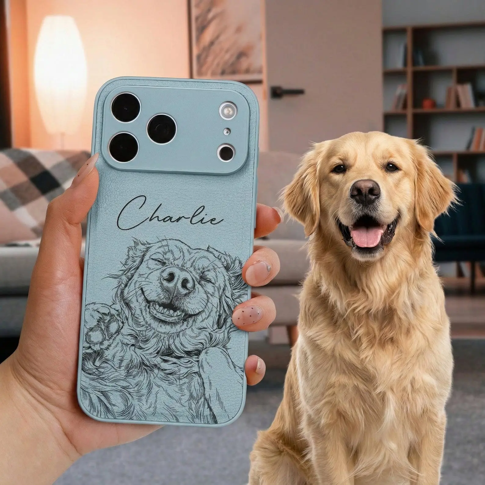 Custom Pet Portrait Personalized Leather Phone Case, Custom Dog Mom iPhone Cover, Cat Dad Gift, Pet Lover Birthday Present, Keepsake | Case for iP 11 12 13 14 15 16 17 Pro, Plus, Pro Max, Samsung S21 S22 S23 S24 S25 Ultra | Tough Case | MagSafe Case