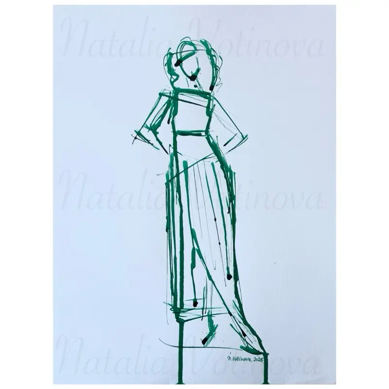 Ink Sketch by Natalia Votinova 9x12 - Gesture Drawing on White Background