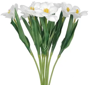 Artificial Tulip Flowers, 10 Pack Open Petal Tulip Bouquets White Decor Decorative