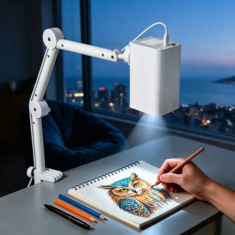 PRO Art Tracing Projector, 3-Segment Foldable Arm Wireless Type-C Tabletop DIY Art Tool, 1280x720 HD, 5GHz Dual-Band WiFi, Compatible with iOS/Android/Tablet, for Sketching & Craft Room Painting