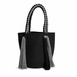 Handmade Wayuu Crochet Tote Bag – Braided Handle Shoulder Bag, Artisan Colombian Handbag