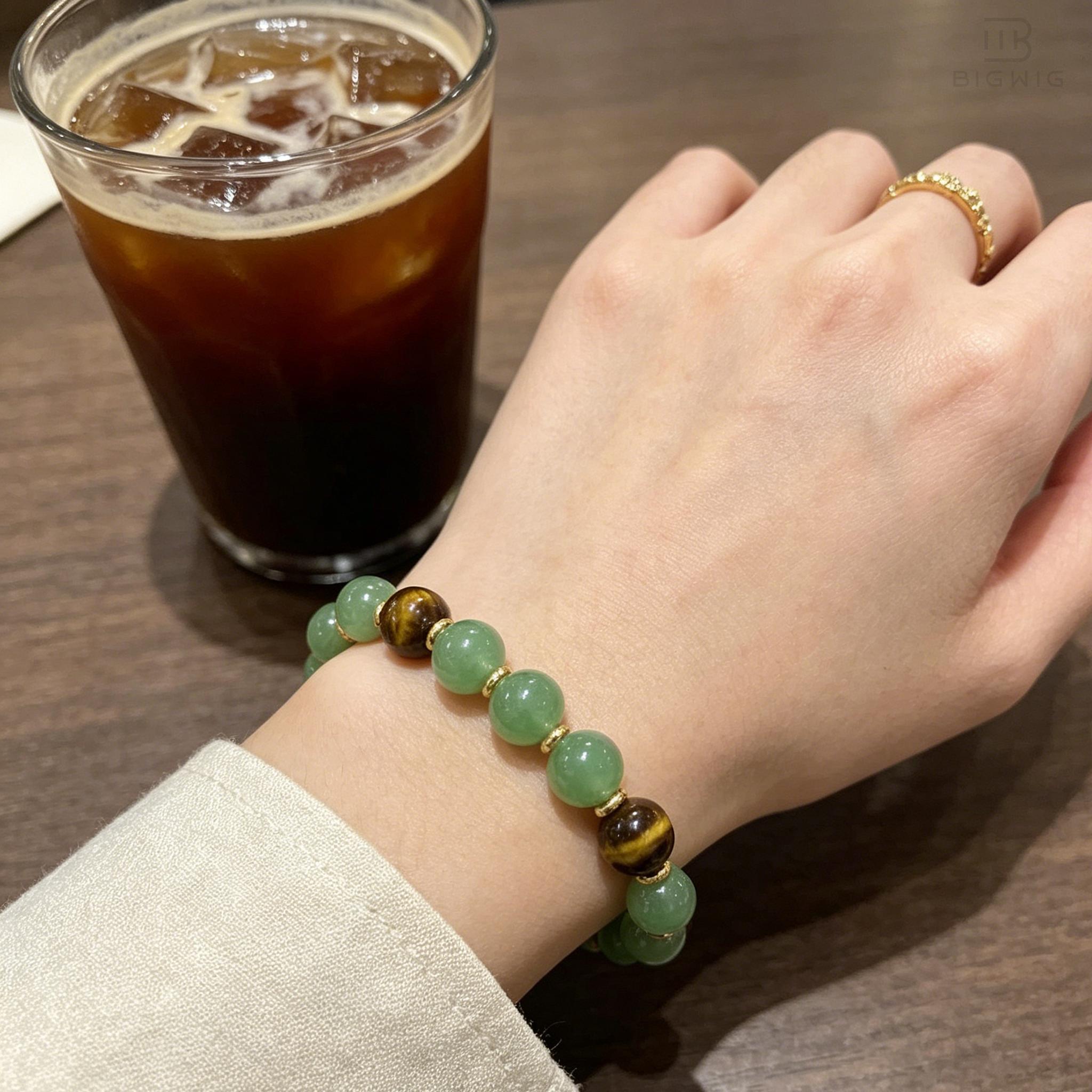 1pc Money Attraction Bracelet for Women, Green Aventurine & Tiger Eye for Abundance, Wealth and Prosperity, Daily Wear Jewelry Gift for Birthday, Anniversary, Summer Vacation & Theme Parties, Spiritual Crystal Gift for Mother's Day Father's Day