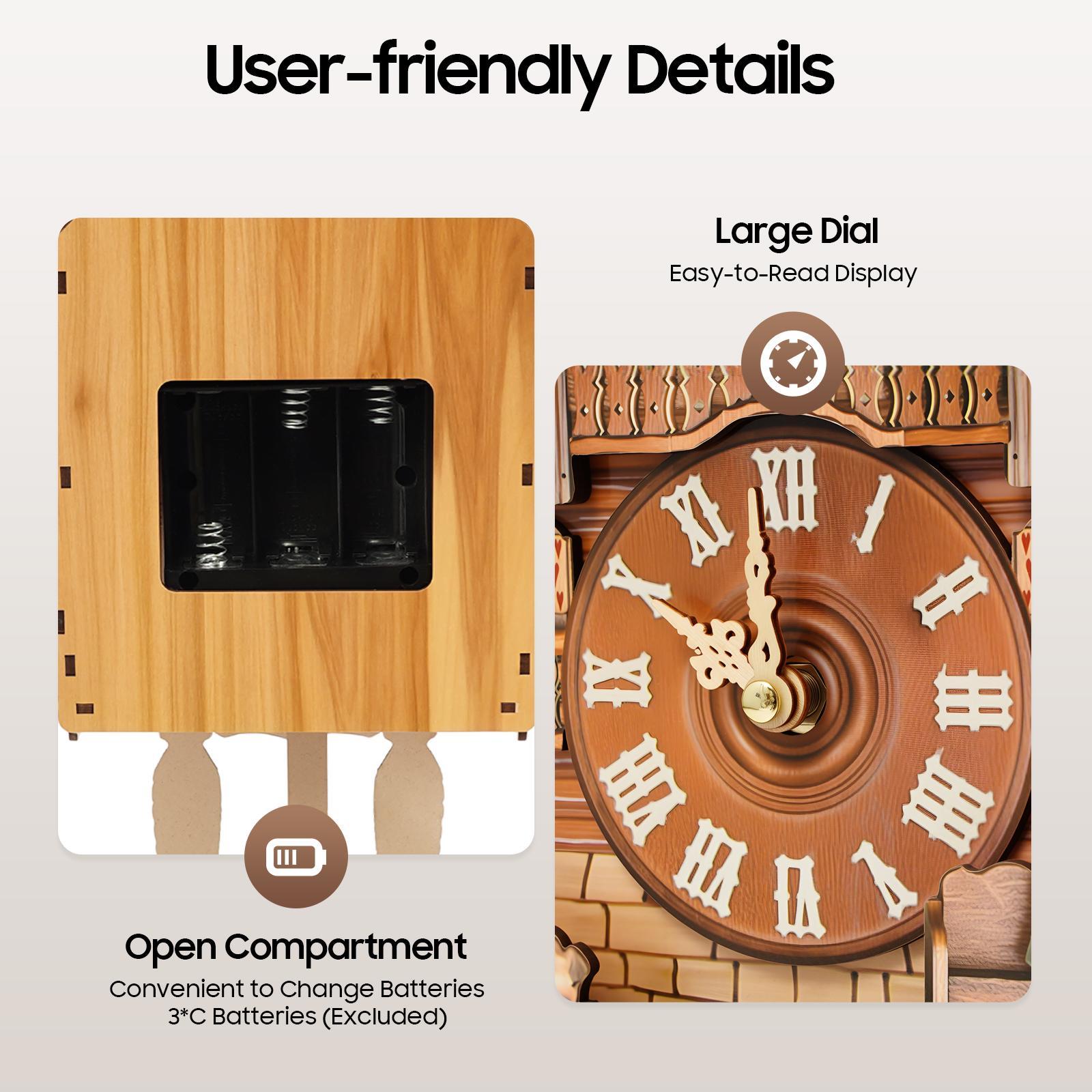 Vintage Cuckoo Wall Clock with Bird Chime, Nordic Decor Wooden Wall Clock, Hanging Wall Clock Decoration 25*10*50cm