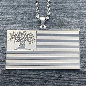 Haunted Mound Harold Flag Necklace Stainless Steel Pendant Mirror Polished American Flag Sematary Design with Free Gift Chain