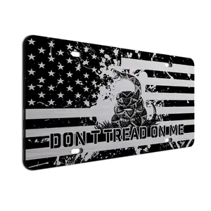 Gadsden Flag Don’t Tread On Me Novelty License Plate - Distressed American Flag Aluminum Tag - 6x12 Heavy Duty Patriotic Auto Accessory