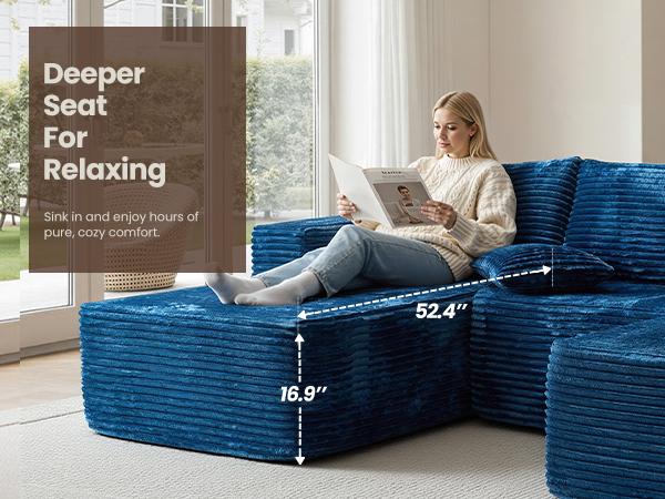 [Huge Bonus Gift] OOSWIFT L/U Shaped Cloud Modular Sofa – Ultra-Plush Corduroy, Deep Seat Comfort, Boneless Sectional Couch with Ottoman & Chaise, No Assembly, Living Room Upgrade