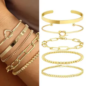 5pcs Non Tarnish Dainty Bangle Cuff Bracelets for Women | Stackable, Adjustable, Elegant  Ideal for Daily and Gift-Giving Occasions