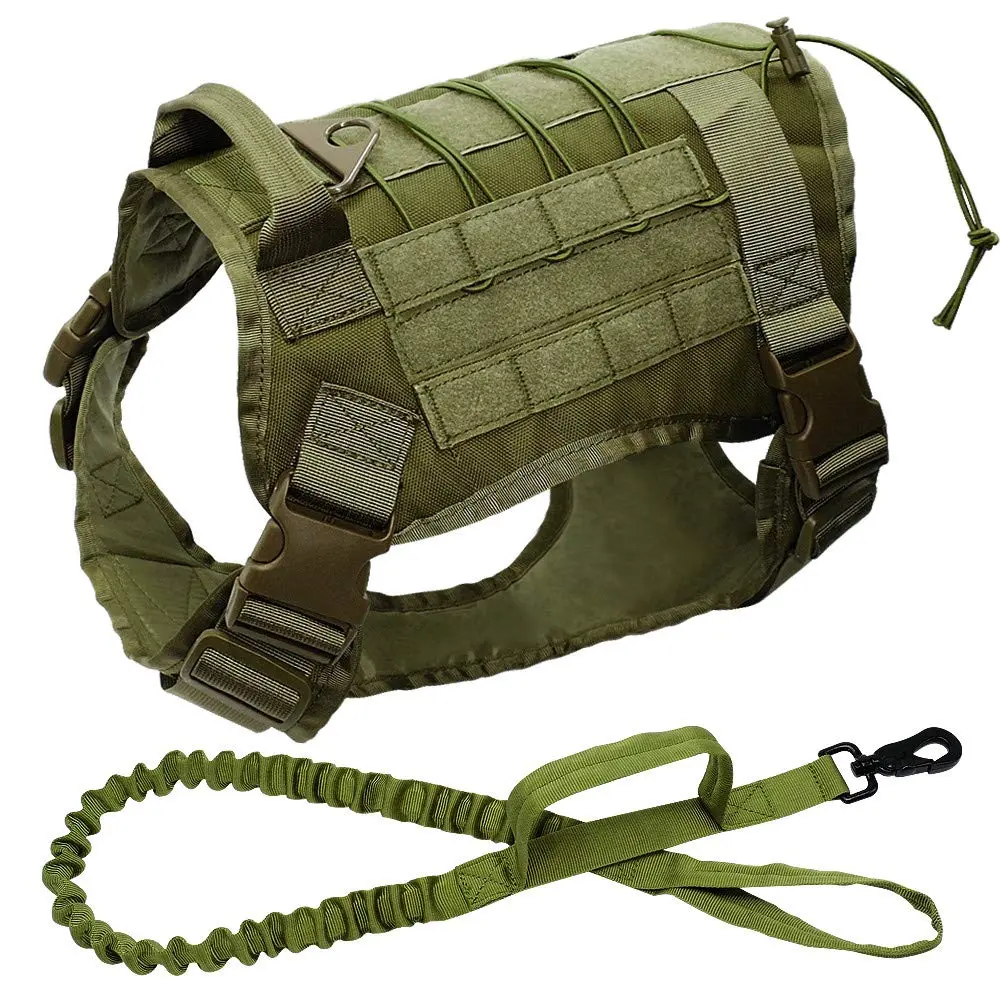 Military Tactical Dog Vest HarnessWorking Dog Nylon Bungee Leash Lead Training Running For Medium Large Dogs German Shepherd