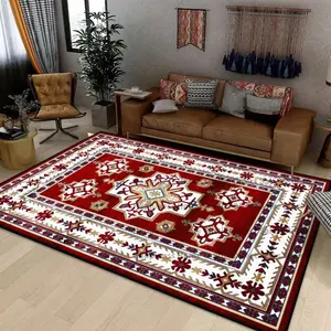 Traditional Red & Gold Ornate Persian-Style Flannel Area Rug - Oversized Soft Plush Mat for Living Room & Bedroom, Non-Slip Ethnic Home Decor #TraditionalPersianRug #EthnicHomeDecor #FlannelMat #NonSlipRug