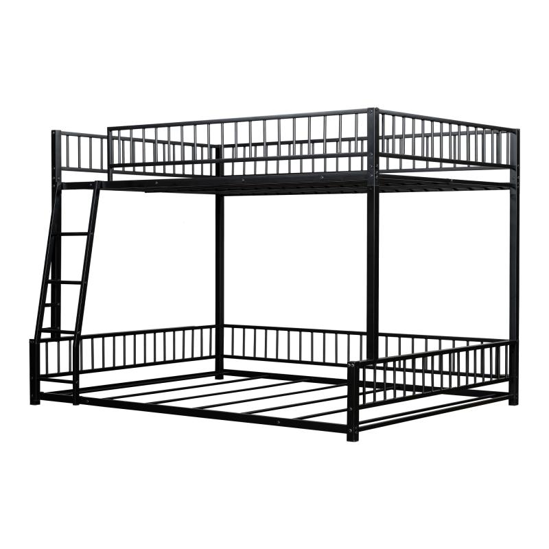 Modern Full XL Over Queen Bunk Bed Frame, Metal Floor Bunk Bed Frame with Ladder & Guardrails, No Spring Box Needed, That Can Separate, Black Modern Full XL Over Queen Bunk Bed Frame, Metal Floor Bunk Bed Frame with Ladder & Guardrails, No Spring Box Needed, That Can Separate, Black