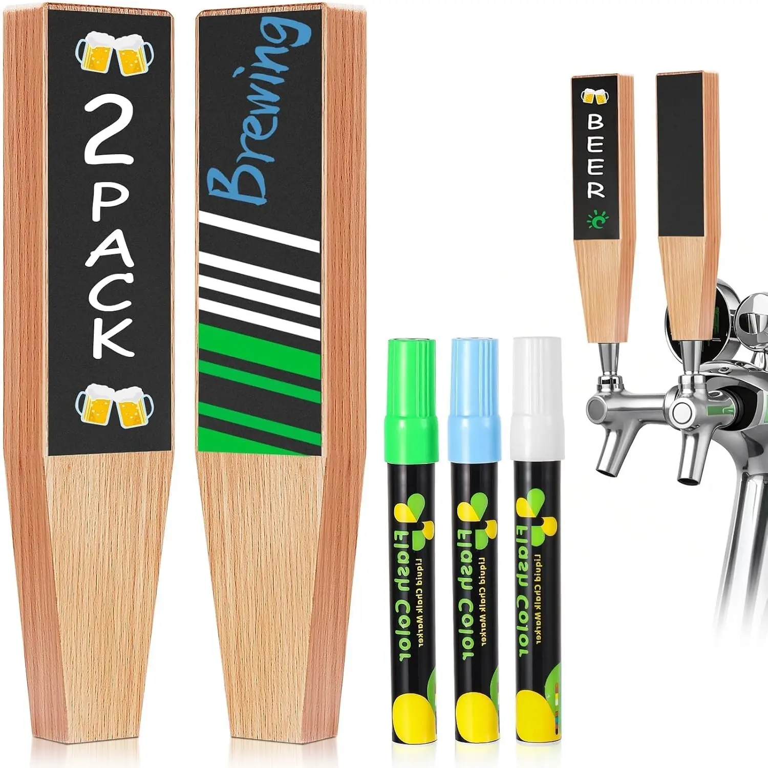 2PCS Keg Tap Handle Beech Beer Tap Handle 3/8"-16 UNC thread Keg Handle | 10" DIY Wooden Tap Handle, Fit Standard Kegerators Beer Faucets , Gift for Beer Lovers, Bars, Home Party
