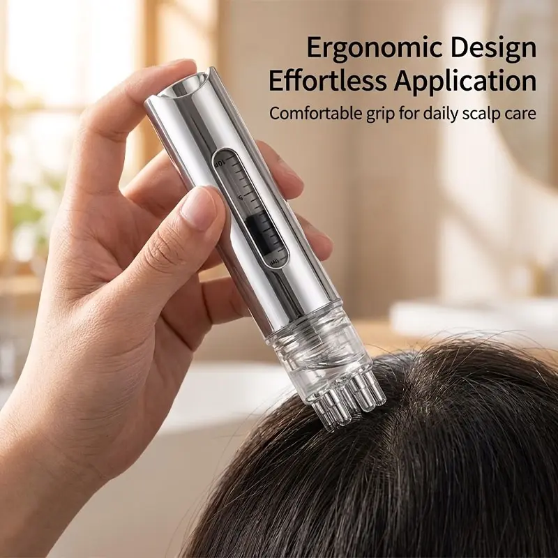 Large Capacity Scalp Dropper Set, Integrated Roller Massager, Precision Dose Control, Home Use Scalp Essence Guide Comb, 0.51oz