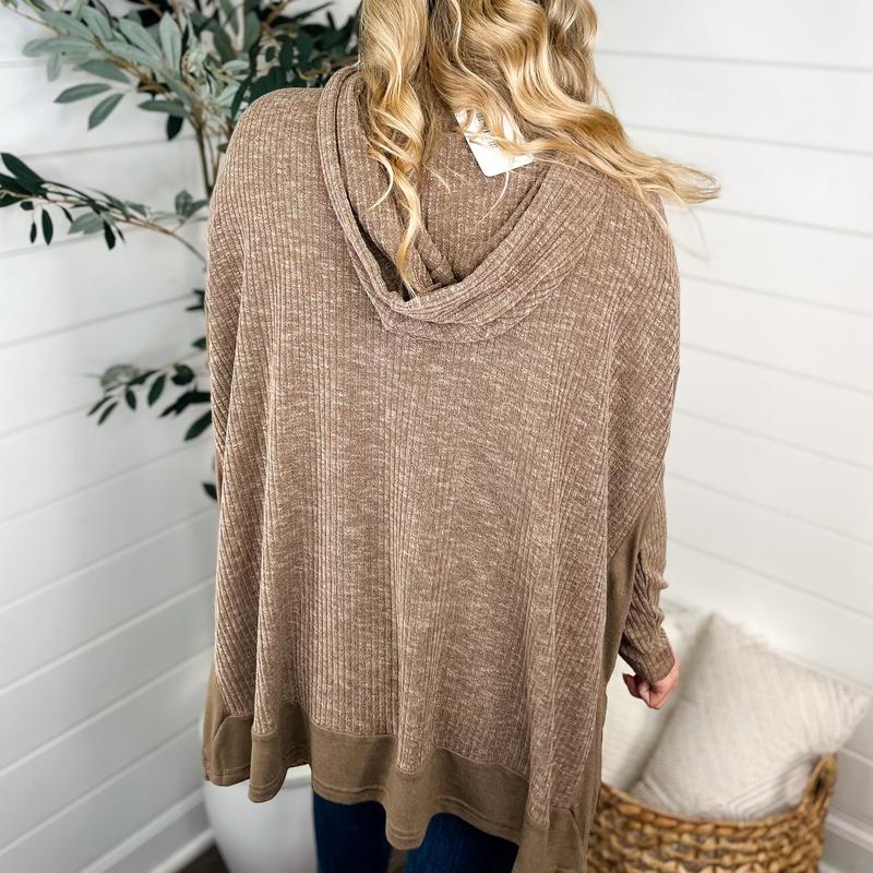 White Birch Created For You Knit Long Sleeve Mocha Brown Hooded Top