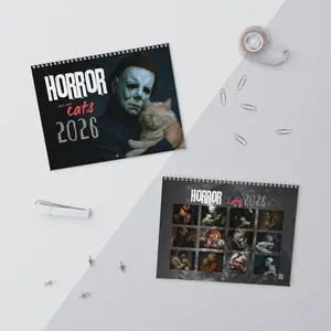 Horror With Cats 2026 Wall Calendar, Spooky Season Horror Characters With Cat 2026 Calendar, Horror Halloween Vibe 2026 Wall Calendar