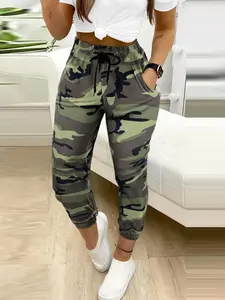 Women's Camo Print Drawstring Waist Cargo Pants, Casual Street Pocket Trousers for Daily Wear, Ladies Bottoms for All Seasons, Casual Streetwear Pants, Camouflage
