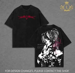 Misa Amane Death Note Wash Tee - Hoodie, Vintage Washed Gothic Anime Graphic Tee, Dark Aesthetic Oversized Shirt, Unisex Streetwear