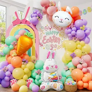 Happy Easter Balloon Arch Decoration Kit – Pink Green Orange Bunny & Carrot Balloons Garland, Hello Spring Easter Party Supplies for Birthday, Baby Shower, Egg Hunt Decorations