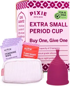 Pixie Cup - Soft, Safe, Reusable Menstrual Cup - Ranked 1 for The Best Tampon Alternative - 100% Medical-Grade Silicone Period Cup for Feminine Care - Buy One We Give One (Plum, Extra Small)