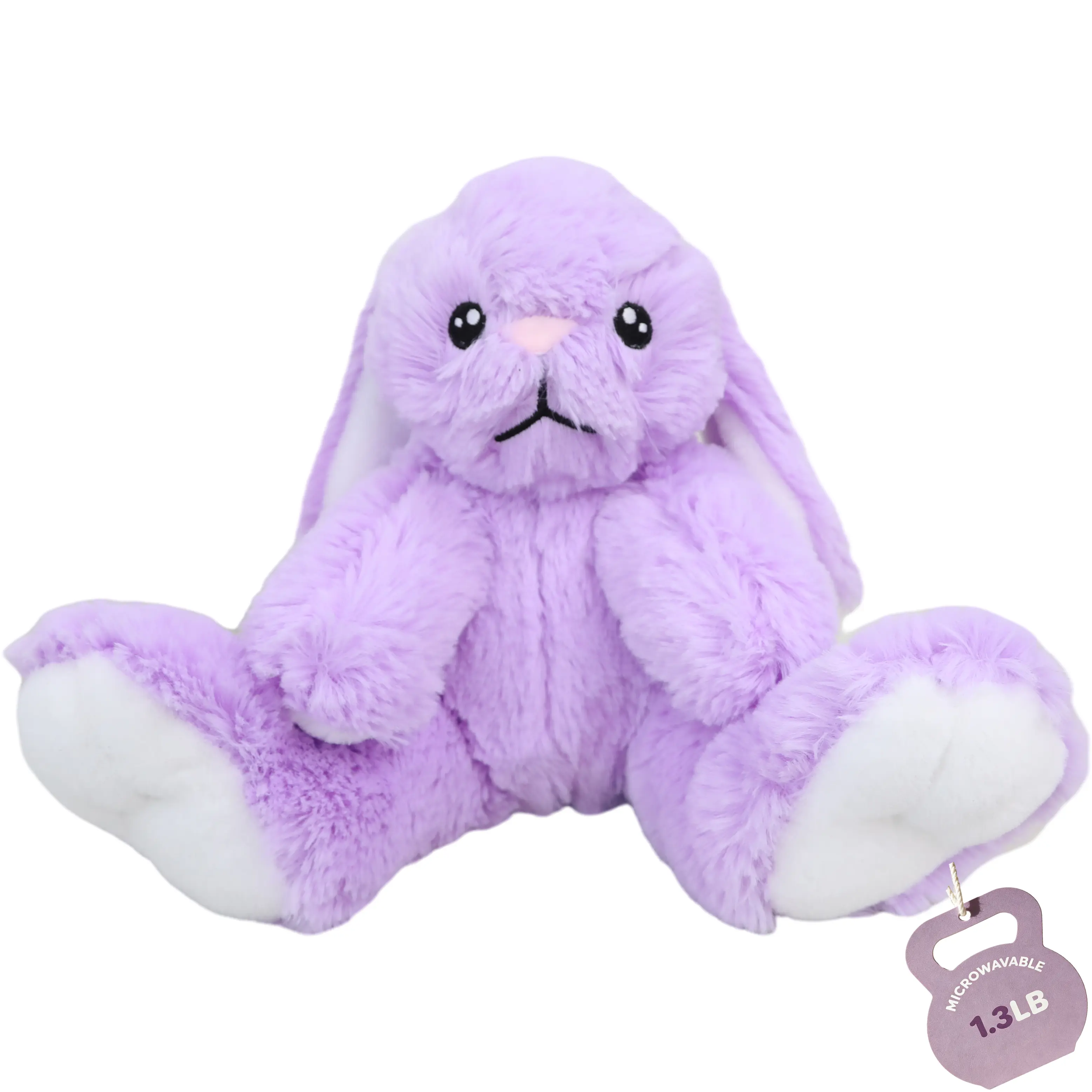 Purple 1.3 LB Weighted Heated Stuffed Rabbit 10-Inch Cozy Big Feet Microwavable Plush Bunny with Natural Stones for Kids & Adults