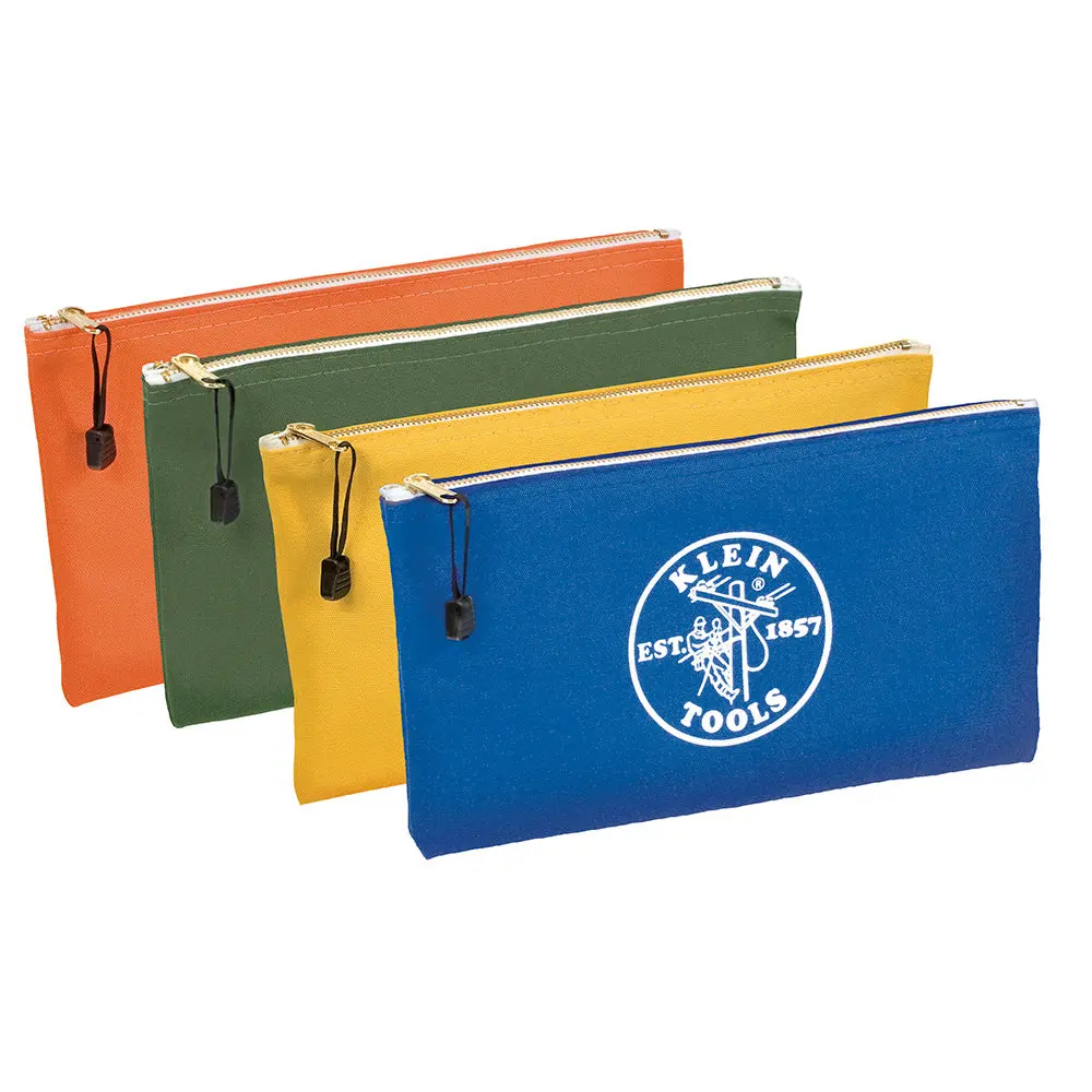 Klein Tools 5140 Utility Bag, Zipper Tool Bags in Olive, Orange, Blue, Yellow, 12.5-Inch Canvas, 4 Piece