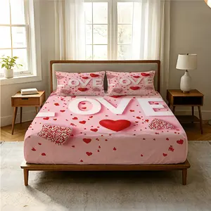 3 Piece “LOVE” Red Heart Print Fitted Sheet Set, Romantic Valentine's Day themed bedding set, Comfortable and Durable Microfiber sheets, Deep pocket design, Suitable for Bedroom and Guest room Decor, Perfect for Valentine's Day and Year Round use. Unfille