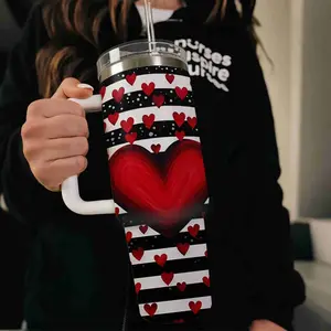 40oz large capacity car water bottles with lid and handle, 304 stainless steel insulated tumbler - Valentine Hearts, suitable for car, office, travel, Winter Tumbler for Her/His, new year gifts and Valentine gifts