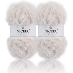 2 Skeins Faux Fur Yarn Super Soft, Chunky & Fluffy, Eyelash Yarn for Crochet & Knitting (Total Length 70yds,3.53oz) - White