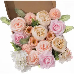 30 Pcs Peonies Artificial Flowers Pink Silk Roses Bulk for DIY Wedding Bouquet Bridal Shower Decorations Fake Floral Arrangements Party Table Centerpieces Home Decor Indoor Blush Peach Box