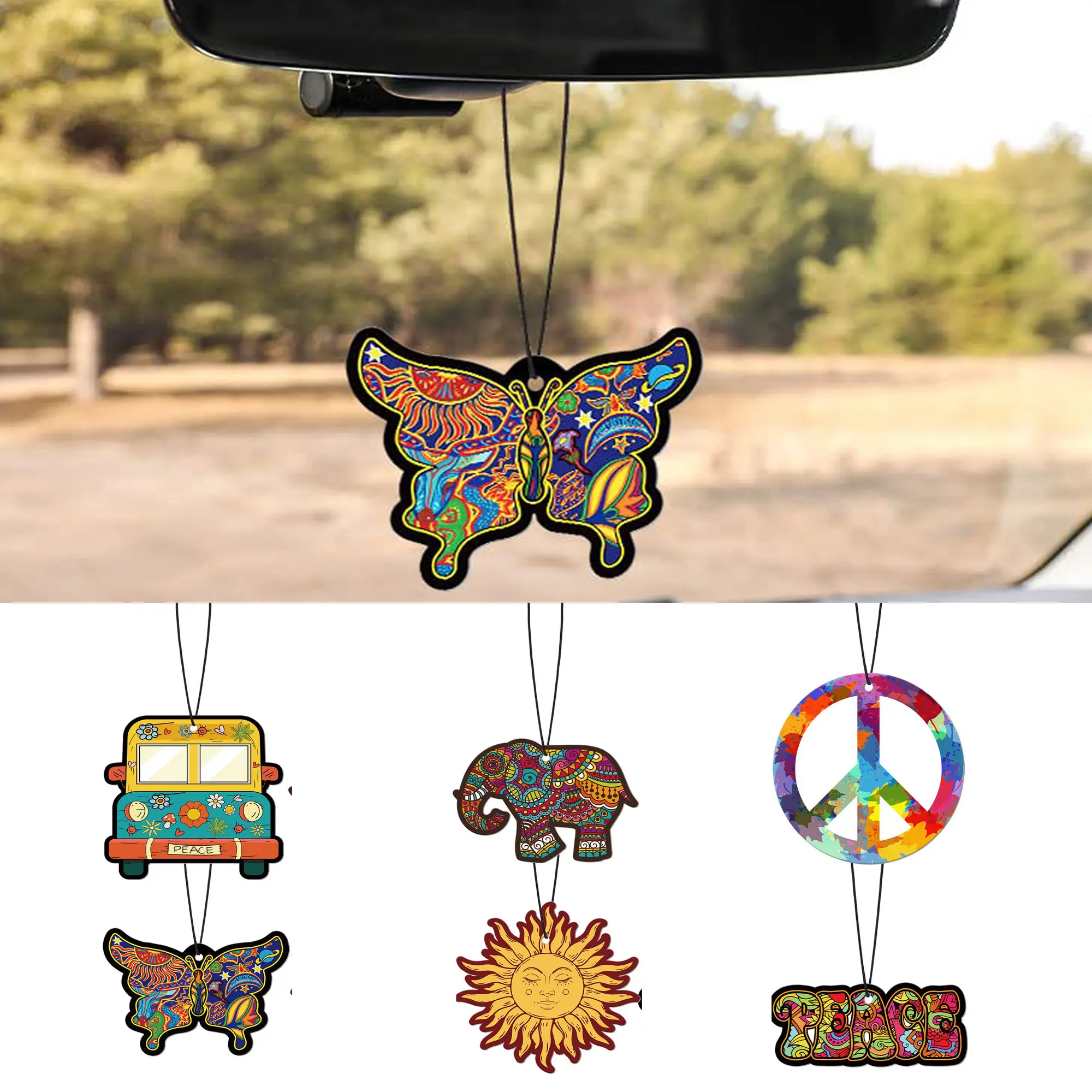DIBMS 12 Pcs Scented Hippie Car Accessories - Cute Car Fresheners for Women & Men - Hanging Freshener for Interior Decoration