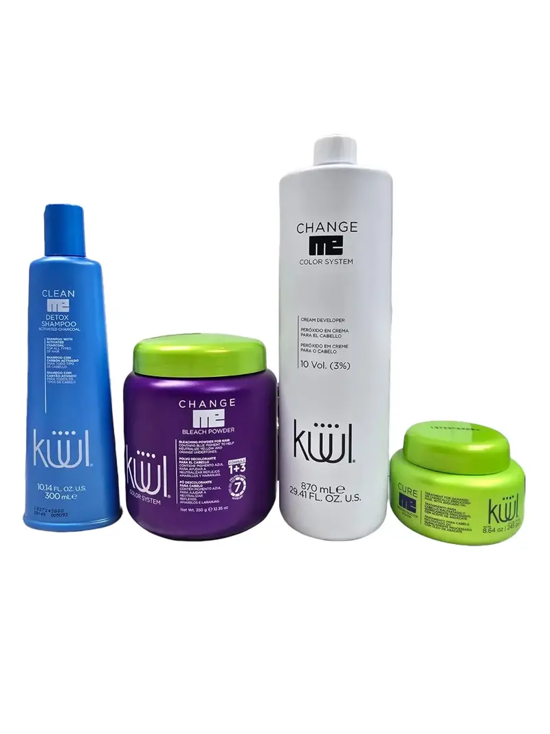 KUUL Professional Color Removal & Treatment Kit - Detox Shampoo, Bleaching Powder, 10 Vol Developer, Reconstructor for Color-Treated Hair
