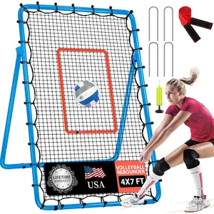 6-Angle Adjustable Volleyball Rebounder Net 7x4ft, High  Bounce   Equipment for Practicing Volleying Bumping Spiking with High-Tension Net, PU Volleyball and Pump, Stakes