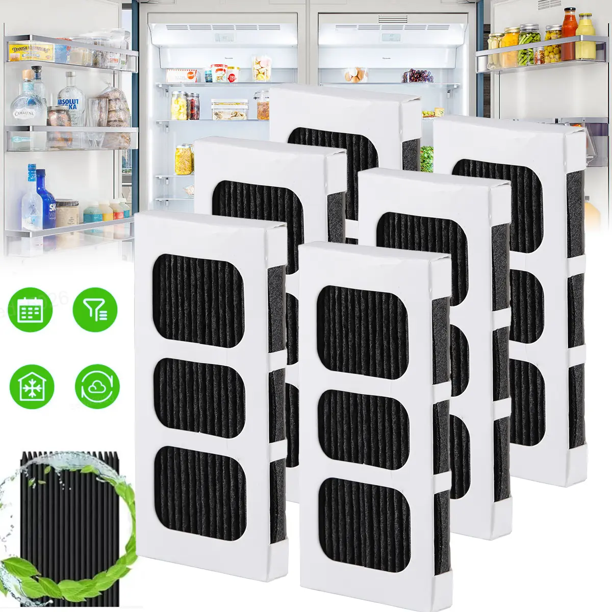 6-PACK Activated Carbon Fridge Air Filter, 8g Odor Removal Accessory, Compatible with Frigidaire Pureair Ultra 2/PAULTRA2/Ultra II, Tool-Free Easy-to-Swap Replacement Freshener Filter