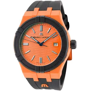 Maurice Lacroix Men's Watch - Aikon #Tide 40mm Water Resistant Analog Watch with Orange Dial, Grey Rubber Strap, Sapphire Crystal, Casual Analog Watch