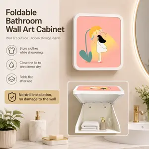 No-Drill Foldable Bathroom Wall Cabinet, Waterproof Wall-Mounted Storage Organizer for Towels & Clothes, Space-Saving Shower Shelf for Small Bathrooms
