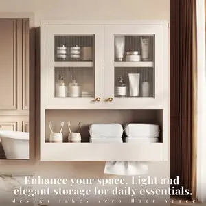 OMCHOM Bathroom Wall Cabinet with 2 Door Adjustable Shelves,Smart Zoned Open & Concealed Storage,Over The Toilet Storage Wall Mounted Medicine Cabinets，for Bathroom Laundry Room Kitchen  – Easy to Assemble, Built to Last