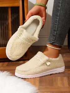 Women's Plush Walking Shoes, Slip On Shoes, Comfortable Soft Sole, Anti-Slip Design, Fleece Lined Warm Snow Boots, Casual Home & Outdoor Footwear