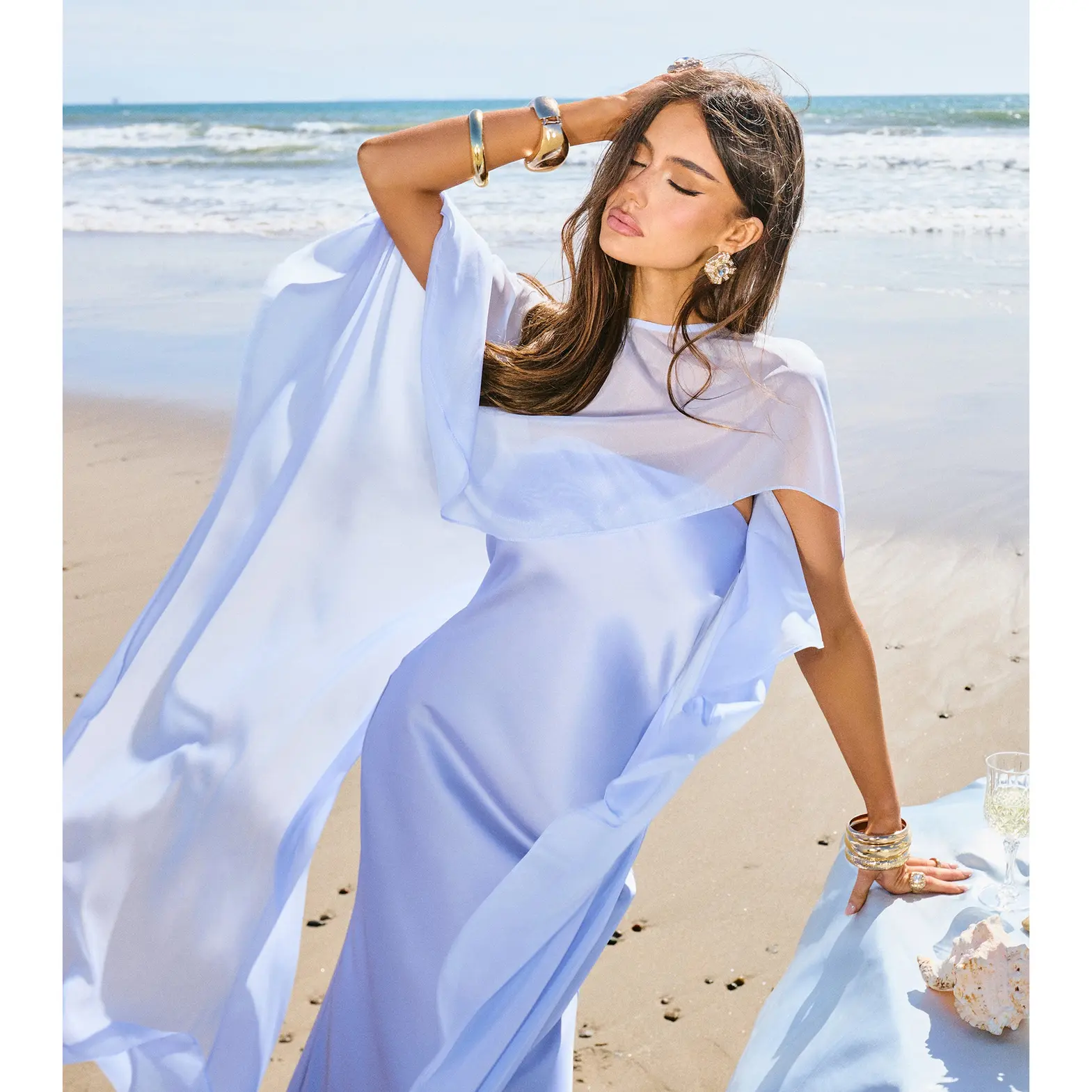 Felicity Satin Dress With Sheer Shawl