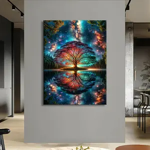 Tree of Life Canvas Wall Art Starry sky reflection Pictures Wall Decor Modern Abstract Poster Print Artwork for Living Room Yoga Room Hotel Bedroom Home Decoration 12*18 inch(30*45CM)Un