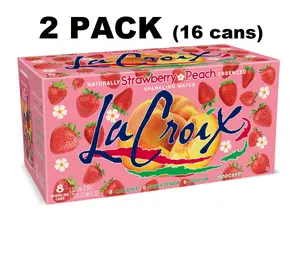 LaCroix Strawberry Peach Sparkling Water 2 Pack 16 Cans 12 oz Each Naturally Flavored Seltzer Water Ideal for Sweet Fruity Drinks - Beverage