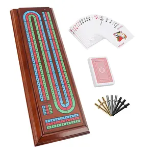 3-Track Wooden Cribbage Board Game with Playing Cards, Metal Pegs and Drawer