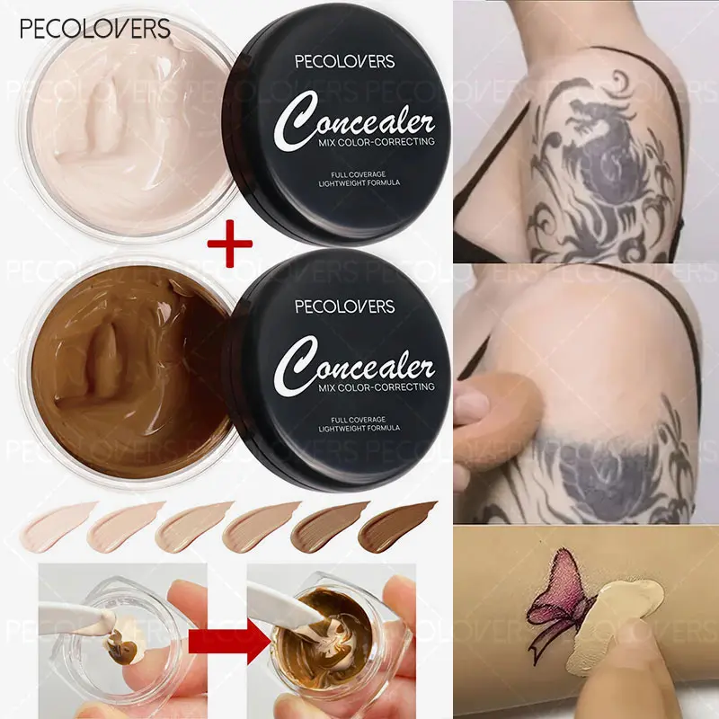 Waterproof & Sweatproof Concealer with Palette - Tattoo Coverage, Long-Lasting Foundation, Natural,Full Coverage, All Skin Types