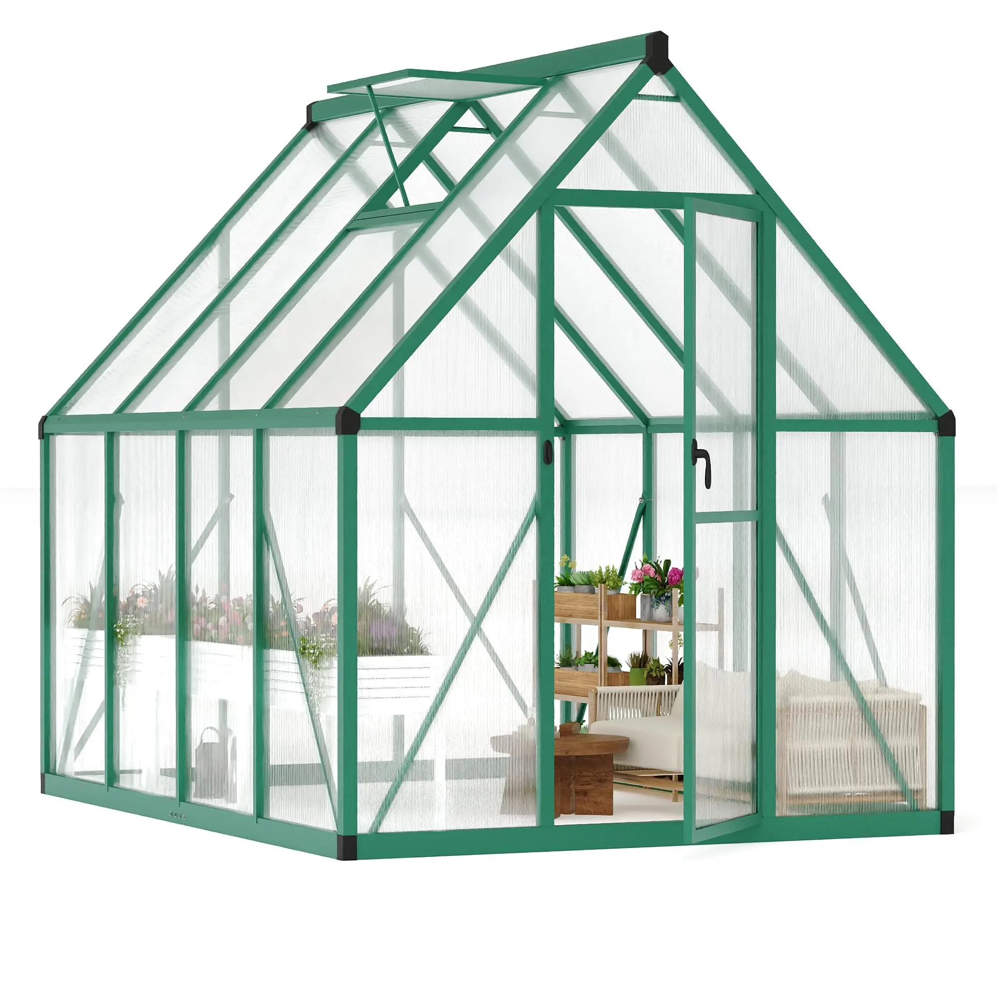 Garvee 6*8FT Outdoor Aluminum Greenhouse - Polycarbonate, Lockable Security Door, Smart Ventilation System, Weather-Resistant for Backyard & Patio Gardens