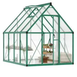 Garvee Greenhouse, Polycarbonate Walk-In Greenhouse with Aluminum Frame, Lockable Door and Adjustable Roof Vent, Easy Assembly, Green Houses for Outside Garden Backyard, Patio