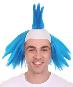 HPO Adult Men Scary Twisted Clown Blue Wig for Flame-Retardant Synthetic Fiber